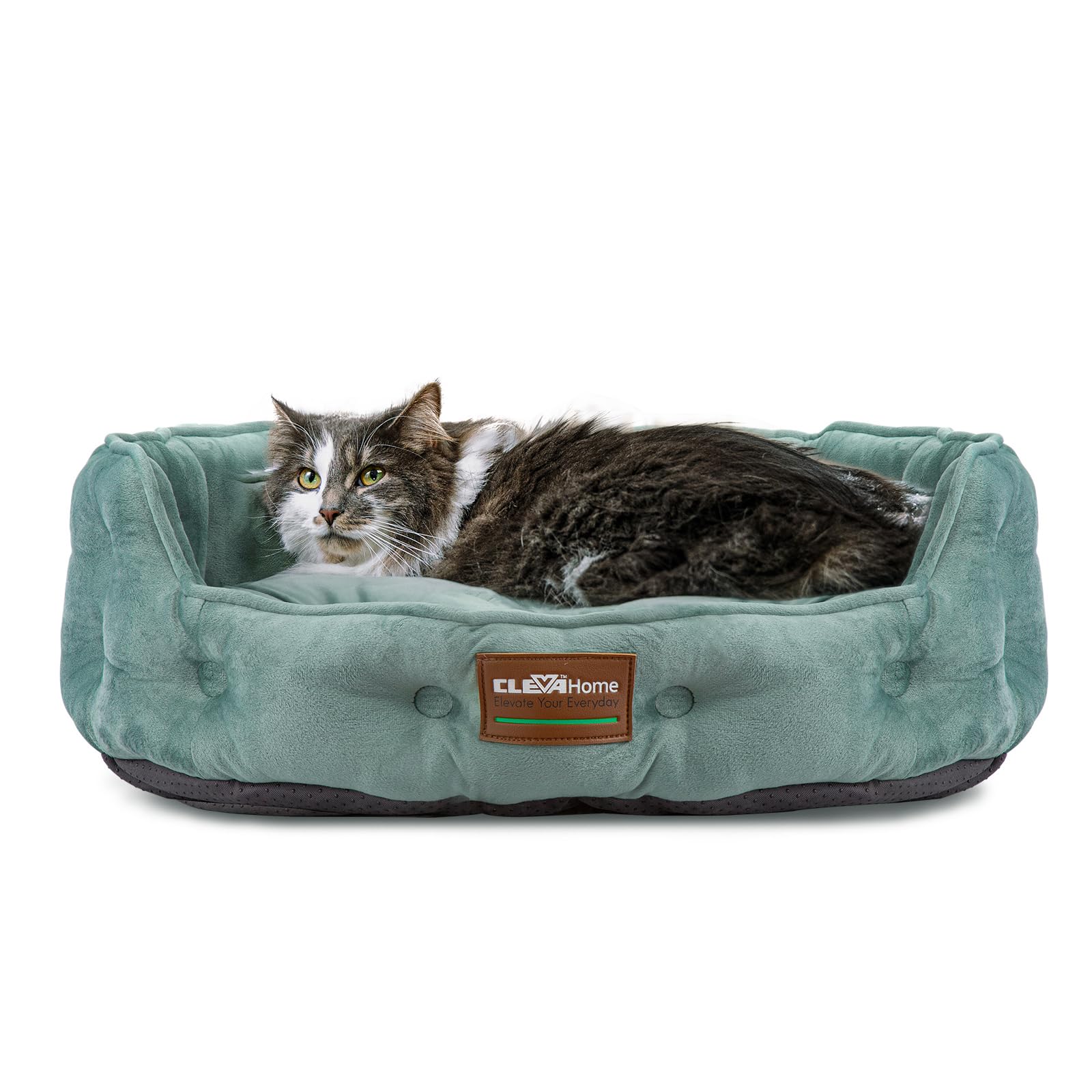 ClevaHome Cat Dog Bed for Small Pets up to 15lbs - Round Cat Beds for Indoor Cats, Machine Washable Comfortable Pet Bed for Puppy and Kitten with Non-Slip Bottom (Washed Green)