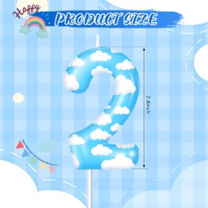 Tondiamo Blue White Number 2 Candle Toy Cloud Birthday Cake Topper Decorations Cute Story Birthday Candle Cake Candle for Boys Girls Baby Shower Party Decor Supplies