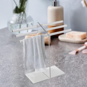 FLCPJGV Hand Towel Holder, T Shape Towel Rack, Free Standing, Clear with Base, Bathroom Organizer Countertop Towel Stand