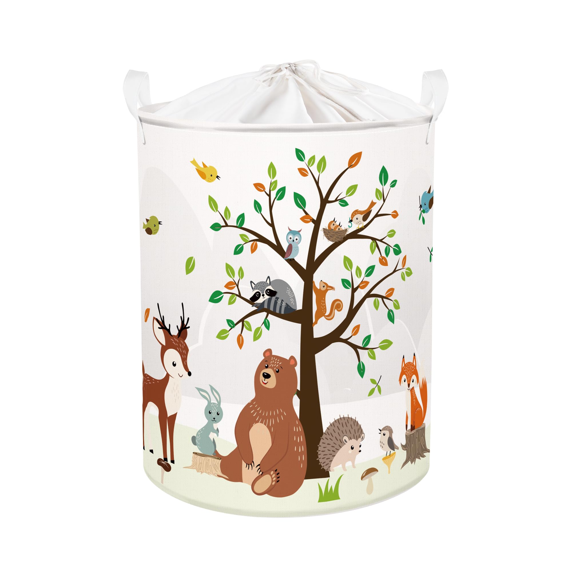 Clastyle 63L Large Woodland Animal Tree Kid Laundry Hamper with Handle for Boy Girl Collapsible Clothes Toy Storage Basket with Lid for Bedroom Bathroom Nursery