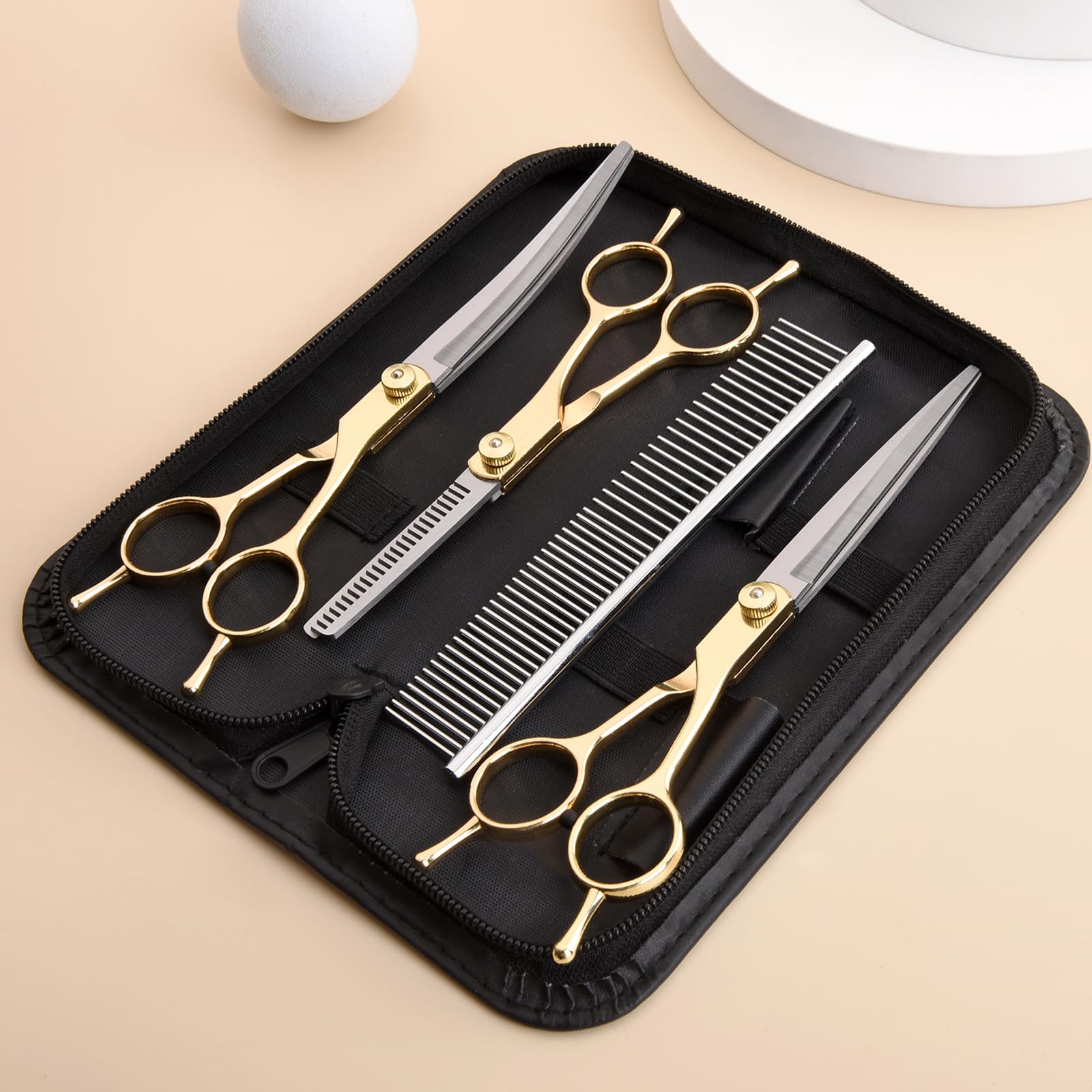 Grooming Kit for Dogs at Home, Fcysy Hair Scissors Thinning Shears Set for Dog Cat Pet Grooming, Curved Grooming Scissors Cat Trimming Scissors Tijeras para Cortar Pelo De Perros, Pet Grooming Tools