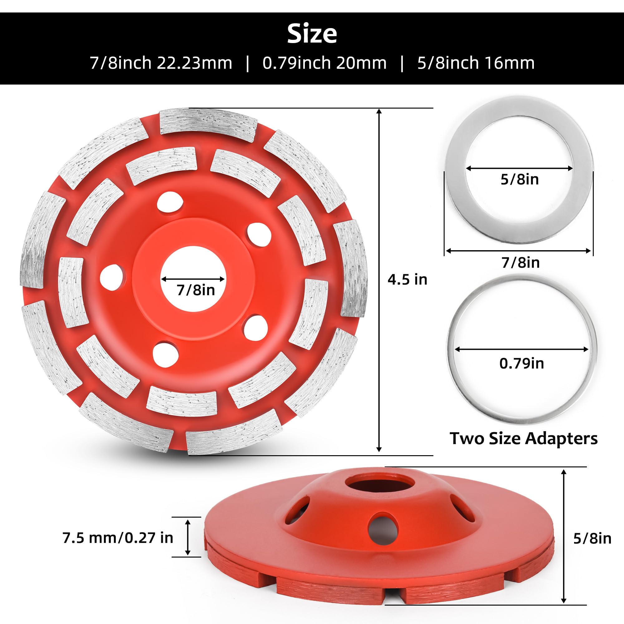 TOOLEAGUE 4.5 Inch Diamond Concrete Grinding Wheel for Angle Grinder,3 Pcs Diamond Cup Grinder Wheel for Grinding and Polishing Stone Concrete Surface, Stones, Cement, Marble