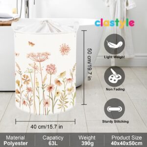 Clastyle 63L Large Boho Flower Plants Kid Laundry Hamper with Handle Girl Bedroom Bathroom Nursery Collapsible Clothes Toy Storage Basket with Lid