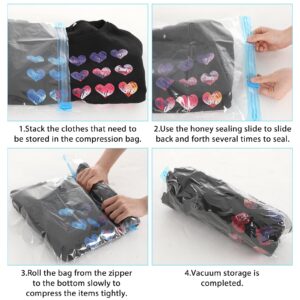 10 Pack Compression Bags Travel Essentials Space Saver Bags Hand Roll-Up Airtight Vacuum Storage Bags Clothes Organizers Home Packaging Pouch for Shoes Cosmetics Comforters Bedding