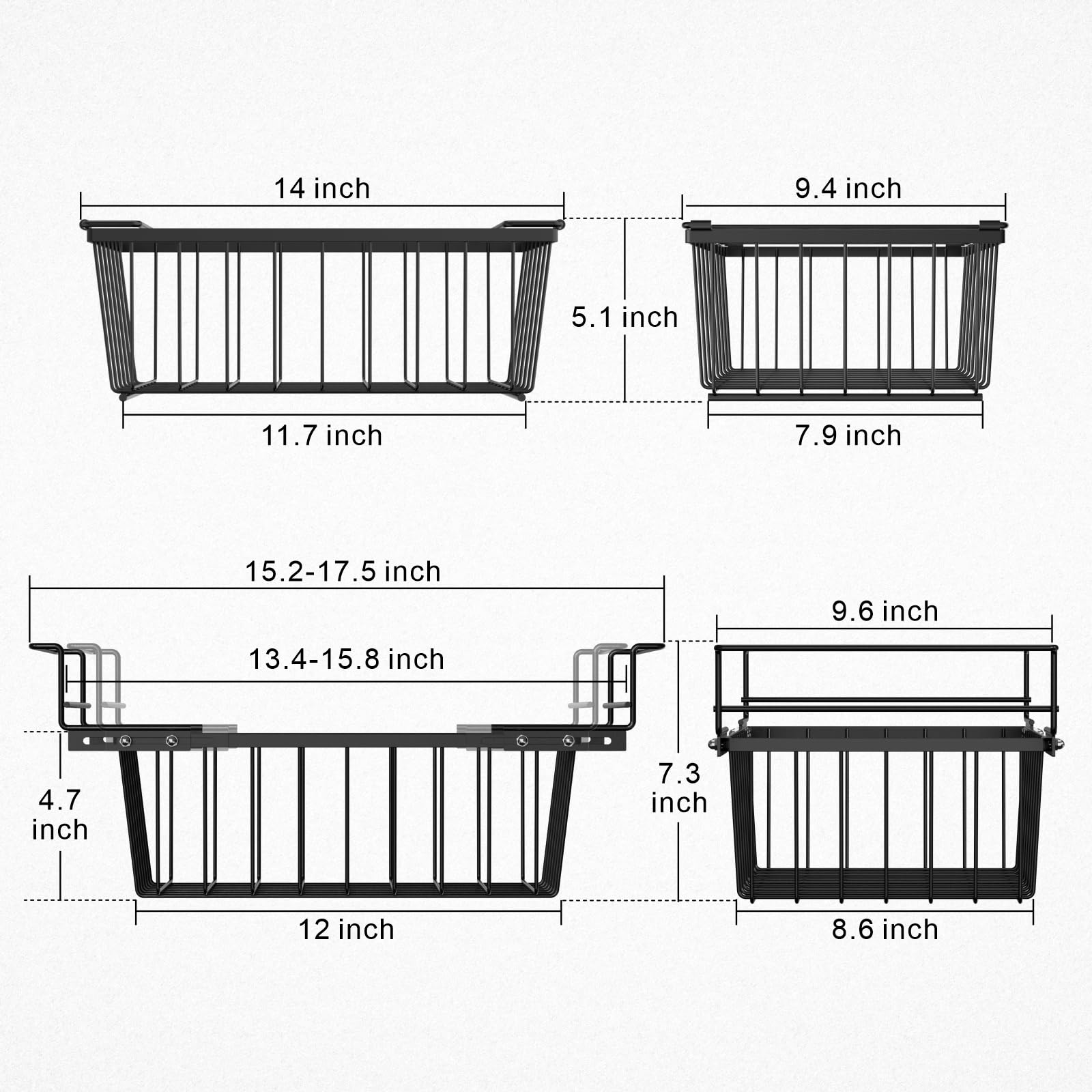 iSPECLE 4 Pack Freezer Organizer Bins - Fit 5 Cu.FT Chest Freezer, 1 Expandable Hanging Bin and 3 Pack Stackable Deep Freezer Organizer, Sort and Get Frozen Food Easily with Handle, Black