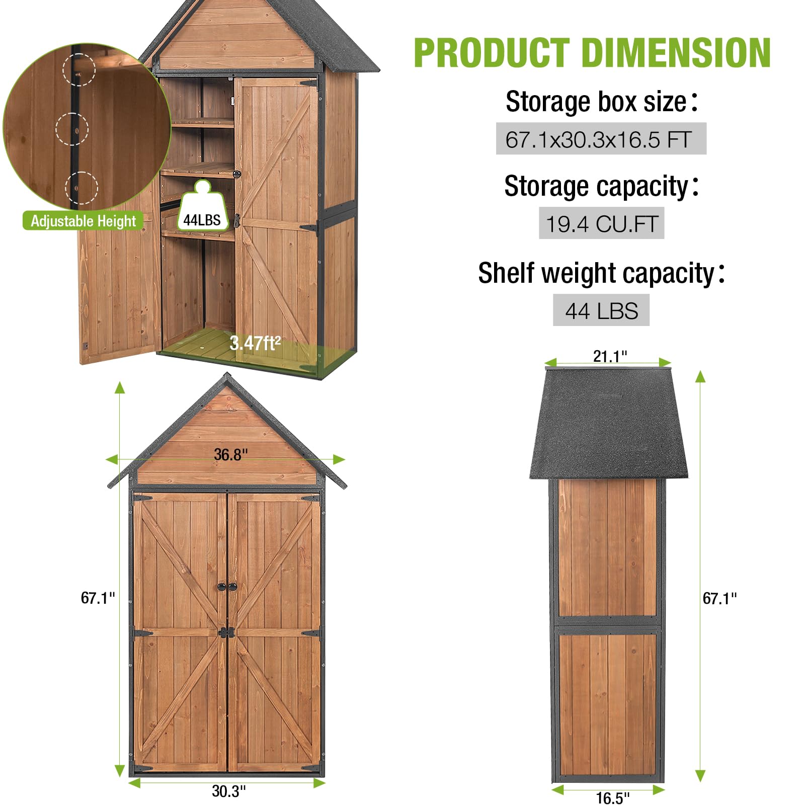 GUTINNEEN Shed Outdoor Storage Upgraded with Durable Metal Frame Garden Shed Tool Storage Cabinet with Wooden Floor Adjustable Shelfs 2.5 x 1.4FT （Brown）