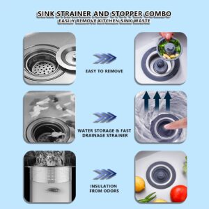 Upgraded 3 in 1 Kitchen Sink Drain Strainer 304 Stainless Steel Pop up Kitchen Sink Stopper Kit Basket Strainer with for Standard 3-1/2 inch Drain Filter, Anti-Clogging and Detachable