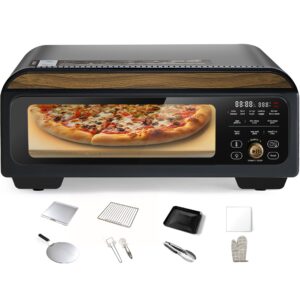 upgrade electric pizza oven with 800°f make pizza in minutes, 12” portable countertop versatile pizza oven for indoor & outdoor, classic black stove is suitable for home and commercial