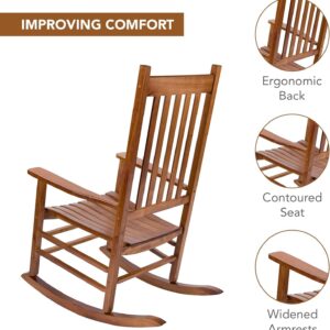 anwickjeff Outdoor Rocking Chair, High Back Slat Reclining, Wooden Rocker Chairs, Indoor Lounge Chair for Backyard/Lawn/Patio/Garden/Porch/Balcony (Brown)