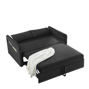 Miscoos Velvet Sleeper Sofa Bed with USB Port-3-in-1 Adjustable, Black