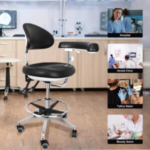 aienvh Dental Stool Dentist Chair with 360 Degree Rotation Armrest Height Adjustable Doctor Chair Black PU Leather Assistant Stool Chair