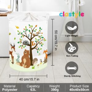 Clastyle 63L Large Woodland Animal Tree Kid Laundry Hamper with Handle for Boy Girl Collapsible Clothes Toy Storage Basket with Lid for Bedroom Bathroom Nursery