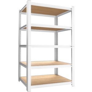 primezone 28" w x 12" d x 59" h storage shelves, 5-tier adjustable storage utility rack, heavy duty metal shelving unit organization shelf for kitchen pantry closet garage warehouse, white