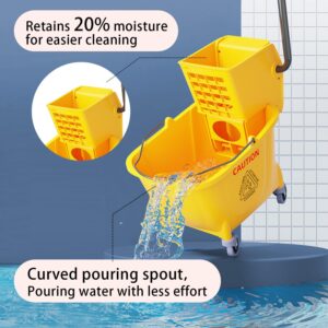 Commercial Mop Bucket with Side Press Wringer on Wheels with Industrial Heavy Duty Mop, 35-Quart, Yellow,ldeal for Household and Public Places Floor