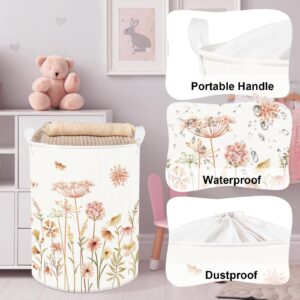 Clastyle 63L Large Boho Flower Plants Kid Laundry Hamper with Handle Girl Bedroom Bathroom Nursery Collapsible Clothes Toy Storage Basket with Lid