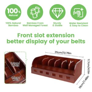 Bamboo Belt Organizer Box, Adjustable 6 Grids Belt Rack, Belt Organizer for Closet Shelf and Drawer, Tie and Belt Storage Organizer Wall Mount and Displayer for Men Women Father Day (Brown)