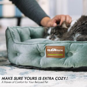 ClevaHome Cat Dog Bed for Small Pets up to 15lbs - Round Cat Beds for Indoor Cats, Machine Washable Comfortable Pet Bed for Puppy and Kitten with Non-Slip Bottom (Washed Green)