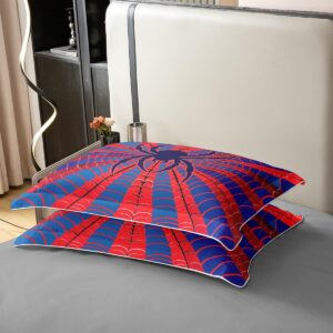 Spider Silhouette 100% Cotton Duvet Cover,Watercolor Abstract Spider Web Kids Halloween Theme Comforter Cover,Red Blue Print Cartoon Spider Web Comforter Cover 2 Pcs with 1 Pillowcase Twin