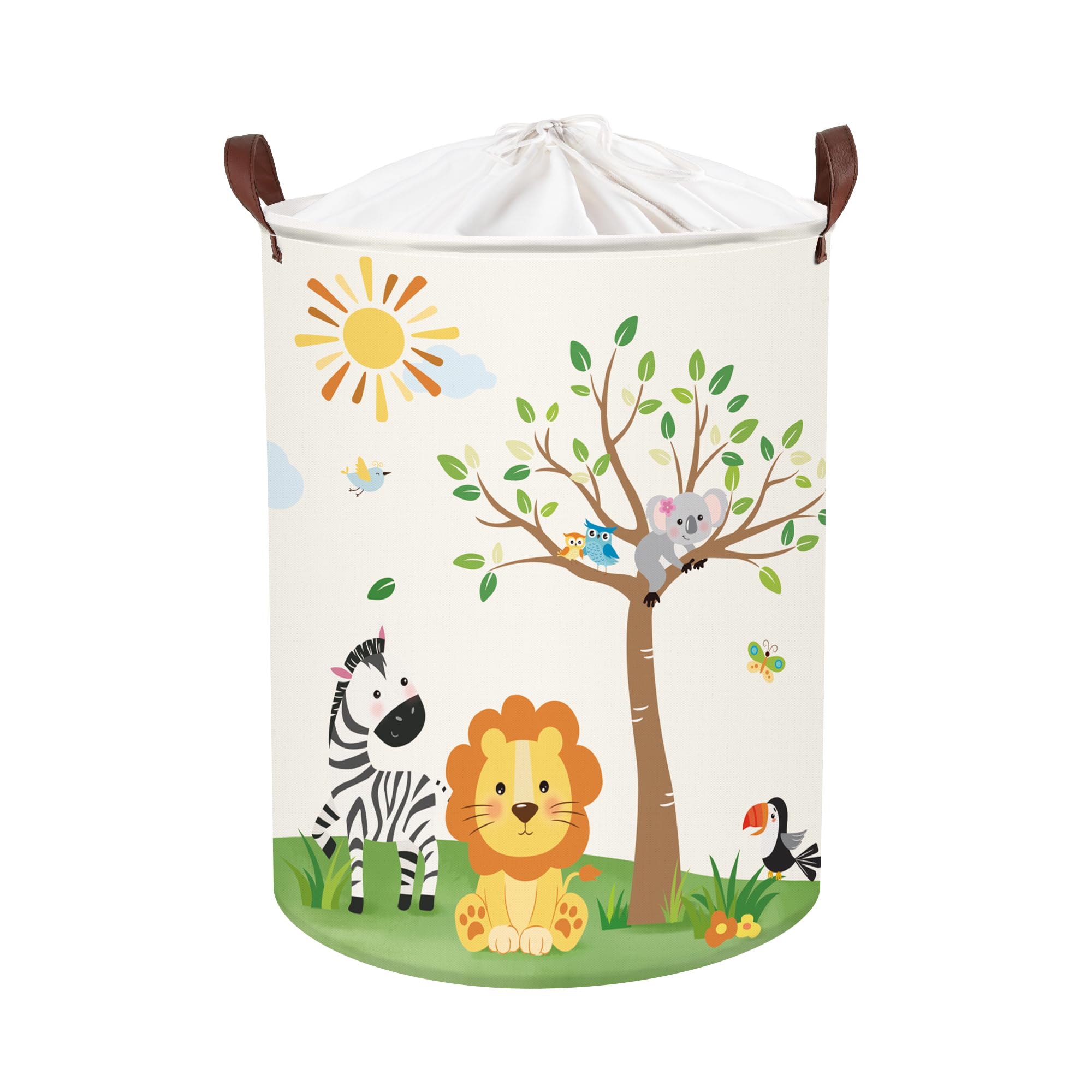 Clastyle 63L Large Jungle Animal Tree Kid Laundry Hamper with Handle Boy Girl Bedroom Bathroom Nursery Collapsible Clothes Toy Storage Basket with Lid