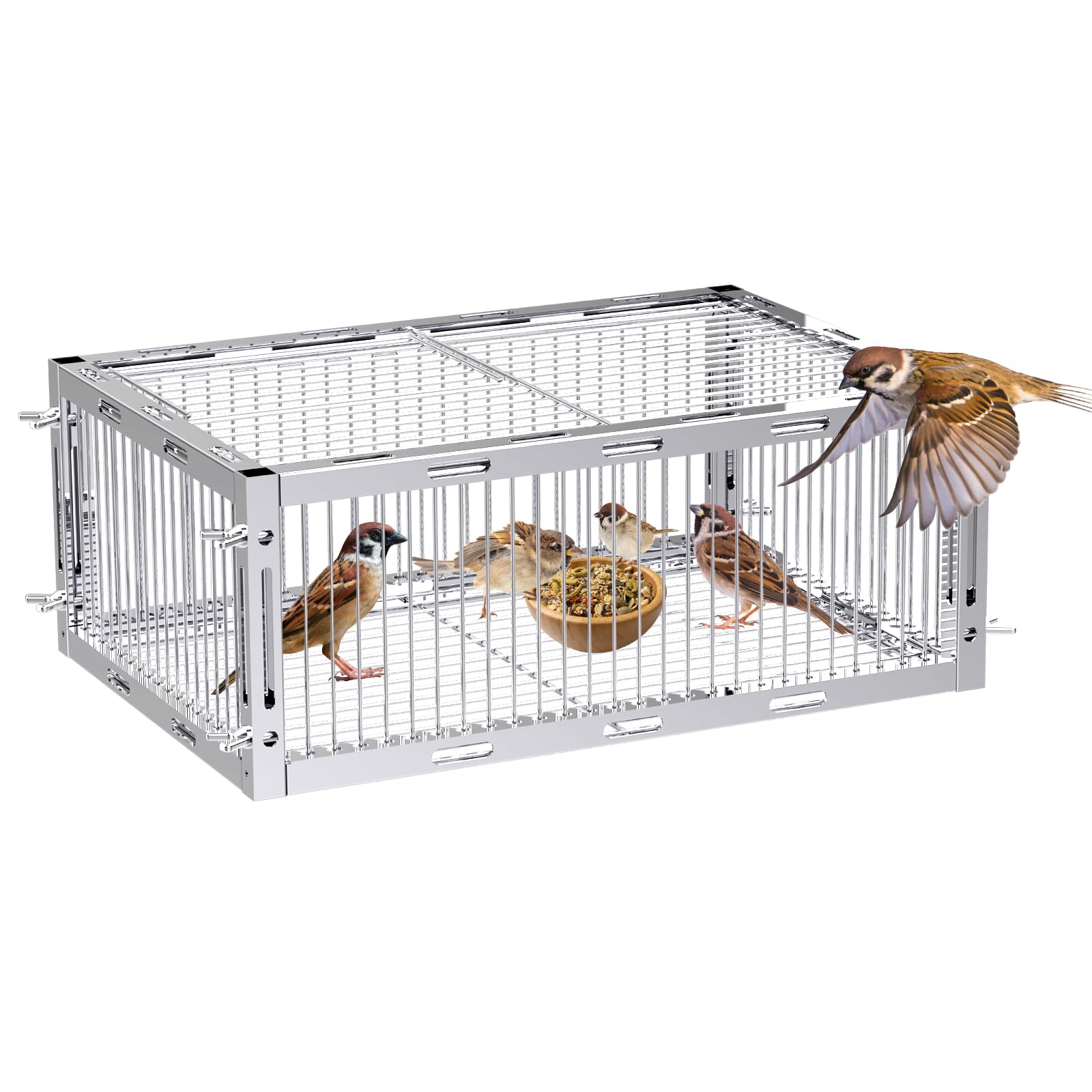 Bird Trap Cage with Escape-Proof,Bird Traps for Small Birds Live,Sparrow Trap,Portable,Easy Assembly and Unharmful.Made of Iron with Anti-Rust Paint A4