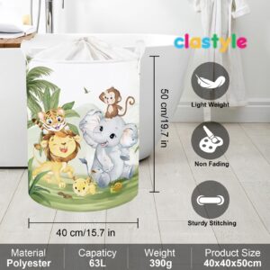 Clastyle 63L Large Rainforest Animals Kid Laundry Hamper with Handle Boy Girl Bedroom Bathroom Nursery Clothes Toy Storage Basket with Lid