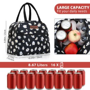 Baglemon Insulated Lunch Bag for Women Men, Lunch Containers Reusable High Capacity Lunch Tote Bags for for Work Picnic(Black Daisy)