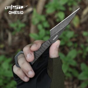 Omesio Fixed Blade Knife with Sheath, 6.38” Neck Knife Full Tang Small Necklace Knife for Men, Compact EDC Tactical Knife Suitable for Survival Hiking Camping Outdoor (Black)