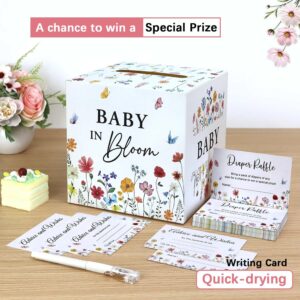 Heboland Baby in Bloom Baby Shower Decorations Diaper Raffle Box with 50 Tickets, Girls Wildflower Diaper Raffle Card Box Games Kit