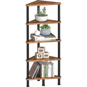 lifenite corner shelf stand, 5 tier corner bookshelf with storage, corner bookcase for small spaces, diy stackable bookshelf, corner display plant stand, bathroom, living room, kitchen, home office