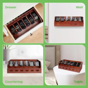 Bamboo Belt Organizer Box, Adjustable 6 Grids Belt Rack, Belt Organizer for Closet Shelf and Drawer, Tie and Belt Storage Organizer Wall Mount and Displayer for Men Women Father Day (Brown)