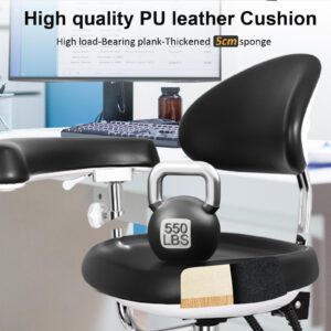 aienvh Dental Stool Dentist Chair with 360 Degree Rotation Armrest Height Adjustable Doctor Chair Black PU Leather Assistant Stool Chair