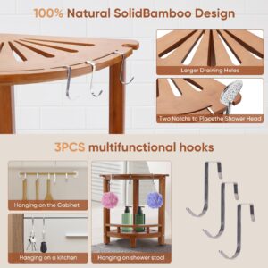 Corner Shower Stool 12in shower Seat for Inside Shower Bamboo Shower Stool for Shaving Legs Waterproof Bath Bench Seat with Storage Shelf Bamboo Shower Foot Rest for Small Shower Spaces Bath Seat