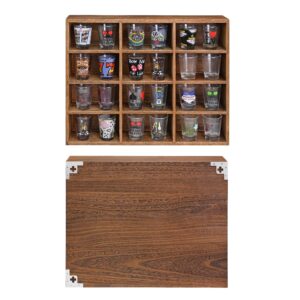 Ikee Design Wall Mounted Wooden Mountable 12 Compartments Holder Display Shelf for Collectibles, Wood Collection Wall Display Shelves, Shadow Box Tie Display Rack, 12.6W x 3.1D x 16.5H in, Brown Color