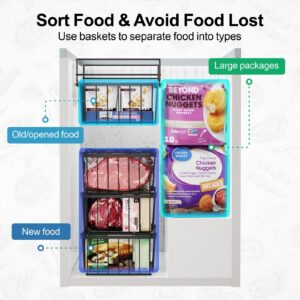 iSPECLE 4 Pack Freezer Organizer Bins - Fit 5 Cu.FT Chest Freezer, 1 Expandable Hanging Bin and 3 Pack Stackable Deep Freezer Organizer, Sort and Get Frozen Food Easily with Handle, Black