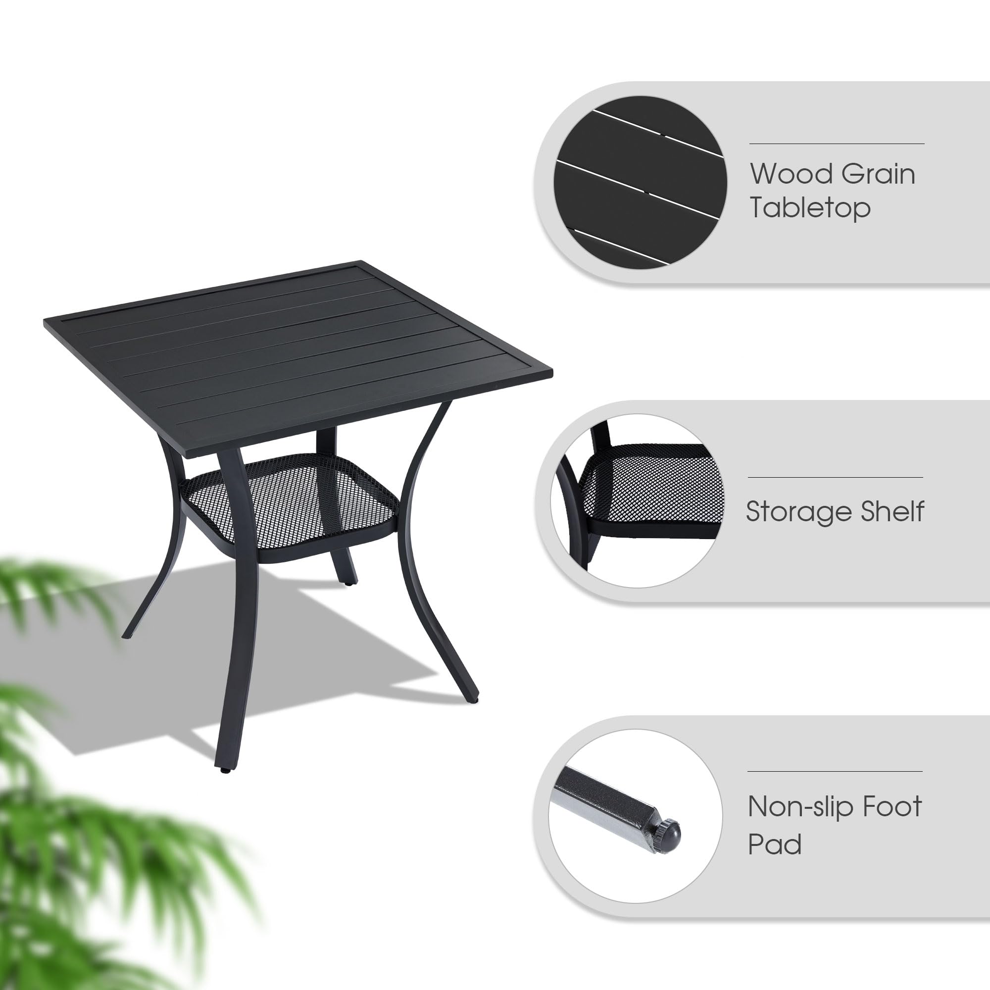 VICLLAX 3 Pieces Small Patio Dining Set, Patio Furniture with 2 Patio Swivel Dining Chairs and Black Patio Dining Table