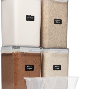 WHITE FEATHER SUPPLIES 4 Pc Large Food Storage Containers with Lids Airtight - Flour Sugar Storage Container for Kitchen, BPA Free Plastic Cereal Containers Storage [2 X 6.5 + 2 X 5.2] 4 Measuring Cup