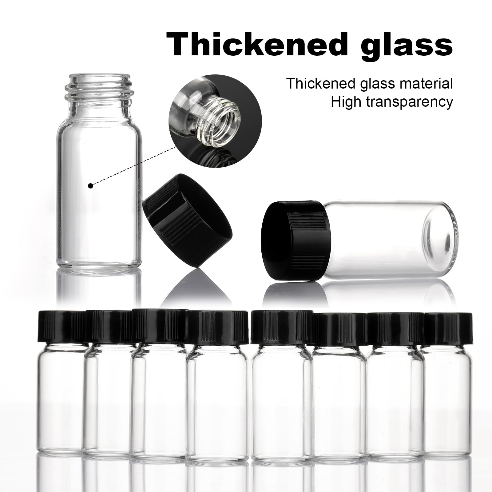 Encyclopediaconsumables 10PCS, 5ml Transparent Glass Liquid Sample Bottle with Screw Cap, Empty Refillable Travel Glass Essential Oil Bottle, Storage and Testing Small Bottle Container (10)