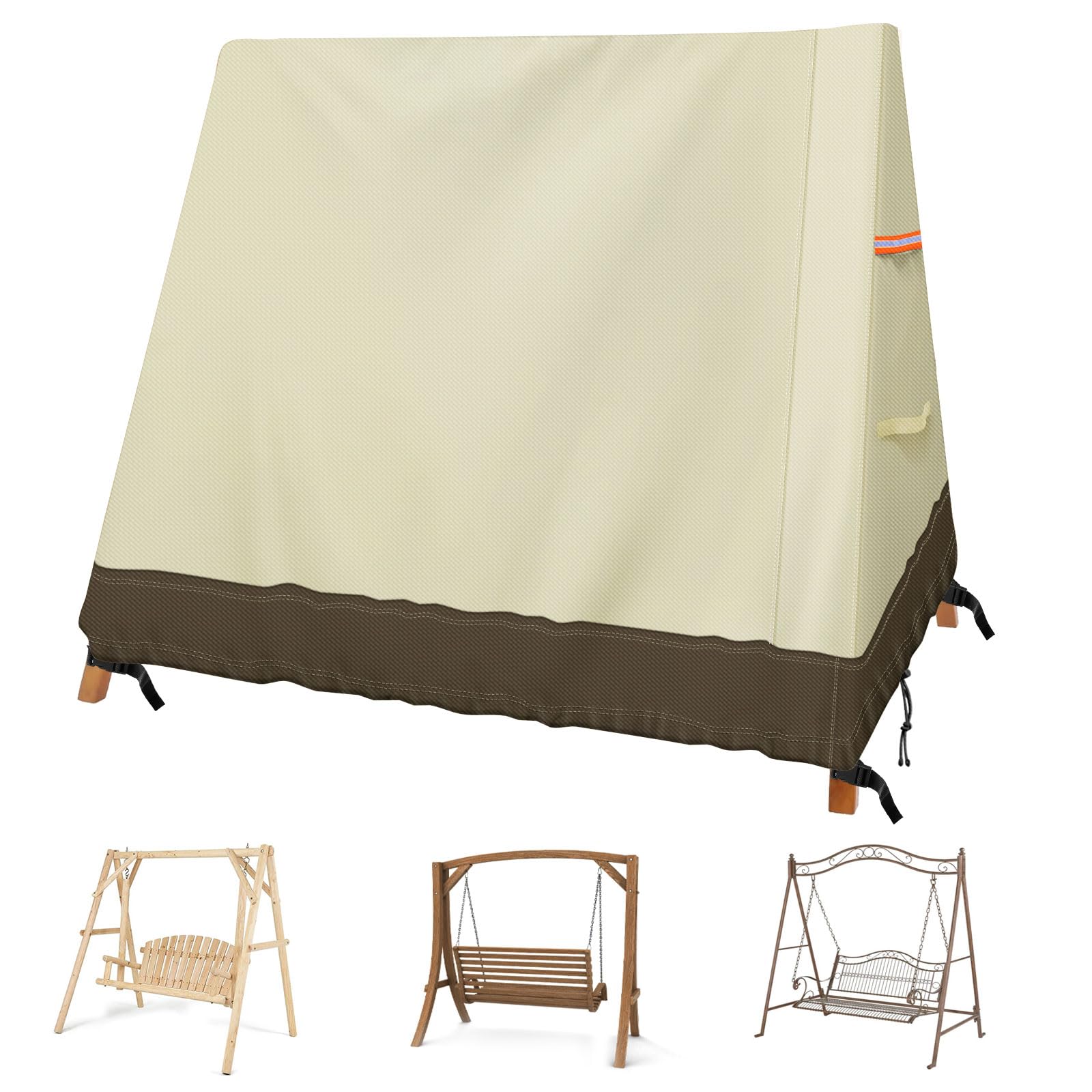 Outdoor Hammock Swing Cover A Frame 420D Waterproof Patio Porch Swing Chair Cover UV Resistant Weather Protector Patio Furniture Cover 72x67x55 Inch, Beige