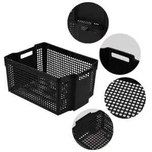 CadineUS 6-Pack Stackable Open Storage Baskets, Large Plastic Cupboard Baskets, Black