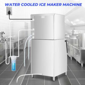 PULLAFUN Commercial Ice Maker Machine 550LBS/24H, Industrial Ice Machine with 330lbs Storage Bin, Ice ready in 8-15 min, Stainless Steel 1280W/120V, Self-Clean Ice Maker for Cafe/Bar/Restaurant