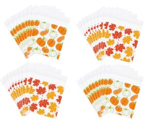 jarthenaamcs 320pcs fall self adhesive treat bags pumpkin maple leaves cellophane bags clear candy bags plastic goodie bags for autumn harvest party gift snack wrapping supplies