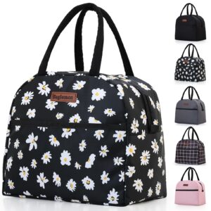 baglemon insulated lunch bag for women men, lunch containers reusable high capacity lunch tote bags for for work picnic(black daisy)