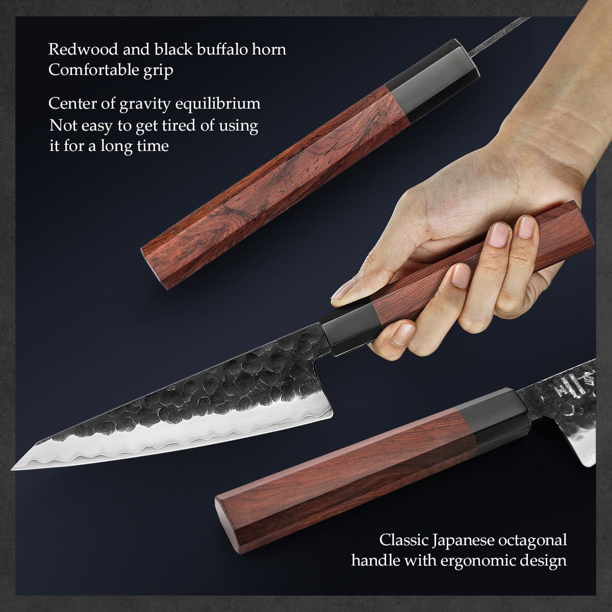 HEZHEN 5.8 inch Multi-purpose Knife,10Cr15CoMoV Steel Core,Triple-layer Composite Steel,Redwood Handle,Professional Kitchen Knife - Razor Sharp