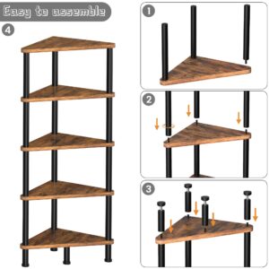 Lifenite Corner Shelf Stand, 5 Tier Corner Bookshelf with Storage, Corner Bookcase for Small Spaces, DIY Stackable Bookshelf, Corner Display Plant Stand, Bathroom, Living Room, Kitchen, Home Office