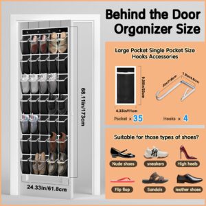 35 Compartment Breathable Mesh Pocket Over the Door Hanging Shoe Organizer, Closet Shoe Organizer, Large Men's and Women's Shoe Organizer, Hanging Over the Door Shoe Organizer (Black)