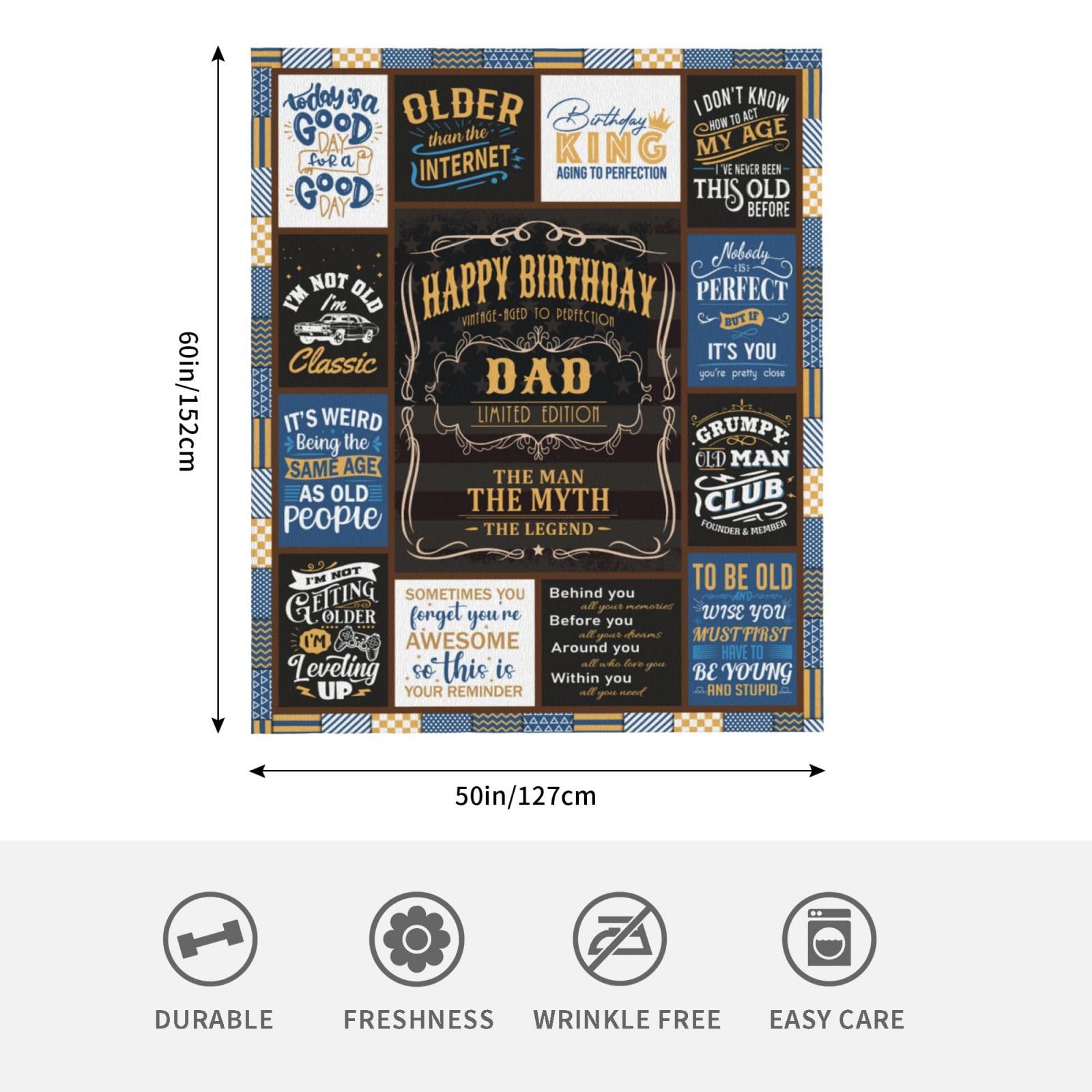 Dad Birthday Gift Blanket 60" X 50", Birthday Gifts for Dad from Daughter, Dad Gifts for Birthday, Father Birthday Gifts Ideas, Daddy Birthday Gifts from Son, Happy Birthday Dad Gifts from Kids