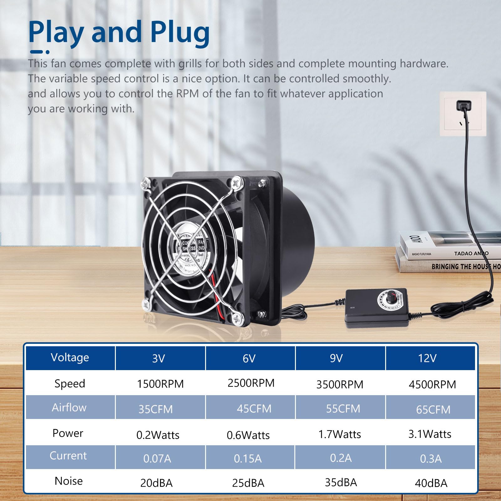 KEYFANCLUB Small Axial Exhaust Fan, 80mm 12V DC Fan with AC Plug Dual Ball Bearings Air Exhaust Fume Smoke Extractor Fan Kit for DIY Soldering, 3D Printer Enclosure