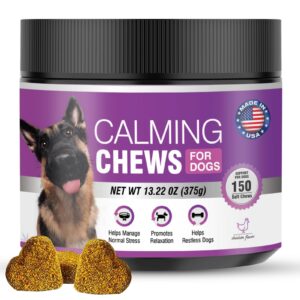 hemp calming chews for dogs 150pcs dog calming treats and bites with hemp oil - anxiety and stress relief for dogs puppy melatonin sleep aid calm dog, noise, thunder, barking, separation, chewing