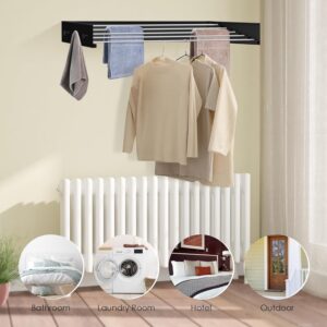 Wall Mounted Foldable, Space Saving Clothes Drying Rack with Knob, 60 lbs Capacity, for Laundry (31.5" Black)