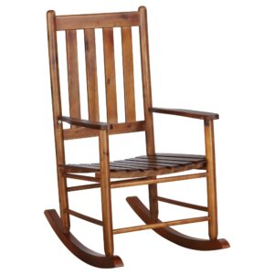 anwickjeff outdoor rocking chair, high back slat reclining, wooden rocker chairs, indoor lounge chair for backyard/lawn/patio/garden/porch/balcony (brown)